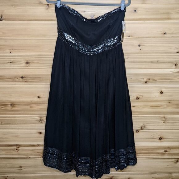 Adrianna Papell Evening Black Silk Beaded Strapless Dress size 12 - Picture 1 of 15
